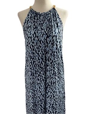 MICHAEL Michael Kors Navy and White Chain-Detail Halter Maxi Dress